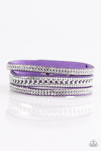 purple,rhinestones,silver,snap,wrap,Unstoppable Purple Leather Wrap Bracelet