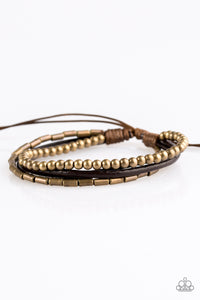 brass,brown,leather,Gypsy Magic Brass Leather Urban Bracelet