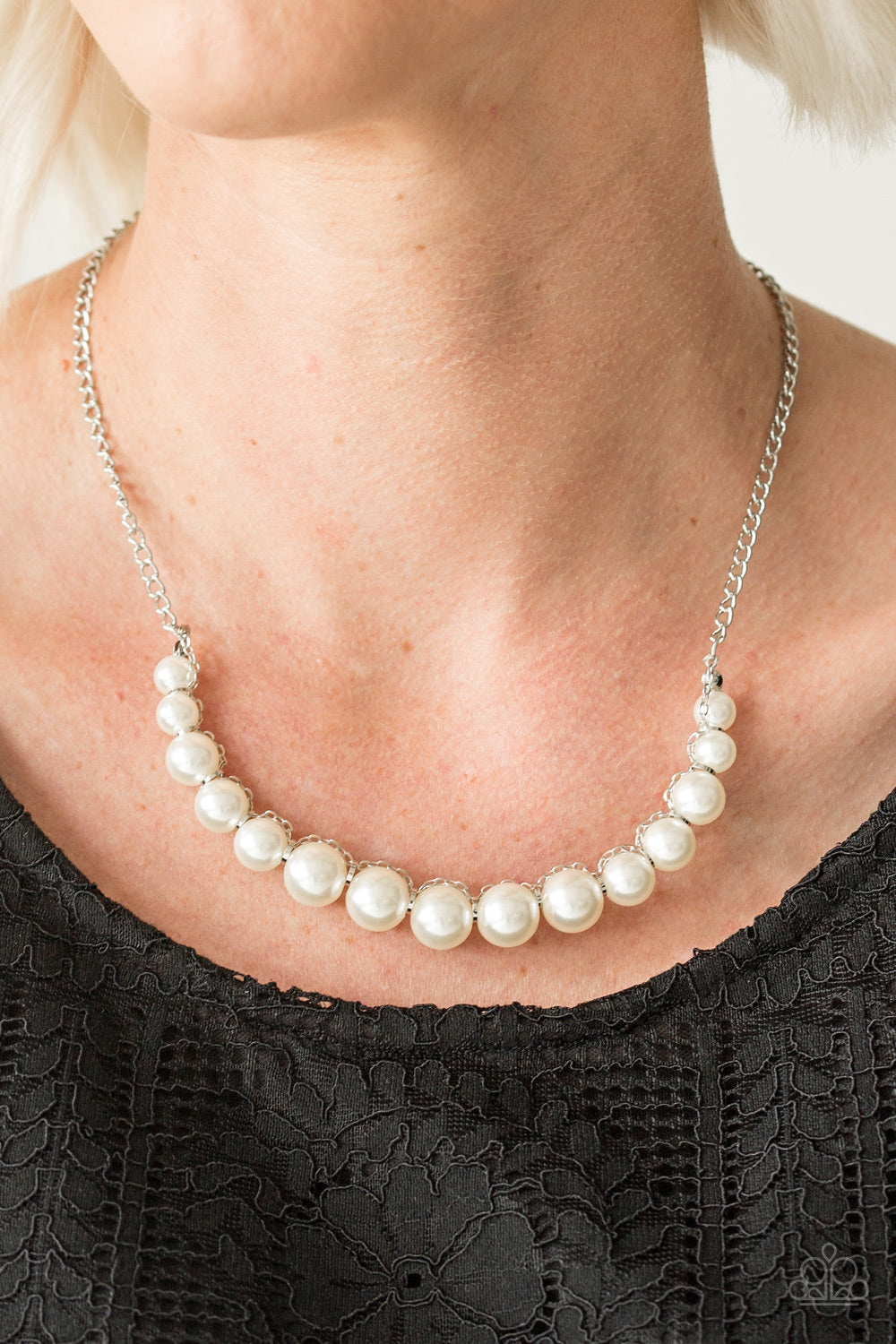 The Show Must Go On White Pearl Necklace Paparazzi Accessories