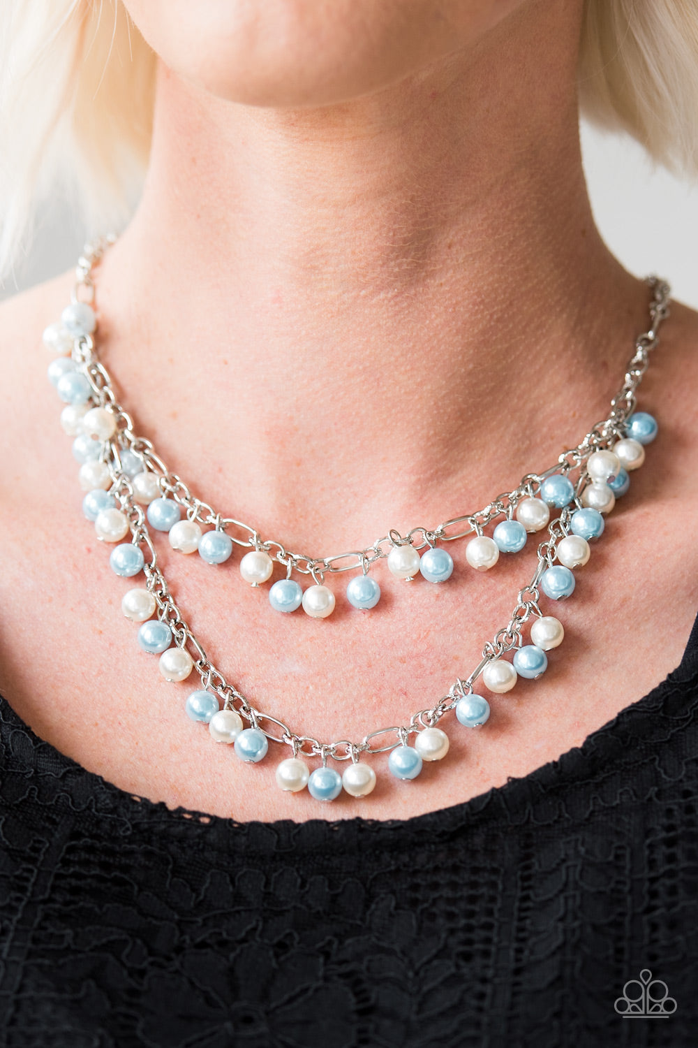 Beauty Shop Fashion - Blue & White Pearl Necklace Paparazzi Accessories