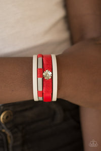 lobster claw clasp,red,silver,Wildflower Wanderlust Red Leather Urban Bracelet