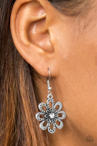 fishhook,floral,rhinestones,white,Fashion Floret White Earring