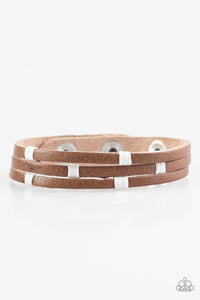 brown,leather,snap,urban,white,wrap,Get Lost In Nature White Leather Urban Bracelet
