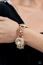 Load image into Gallery viewer, Gilded Gallery Gold Rhinestone Stretchy Bracelet Paparazzi Accessories