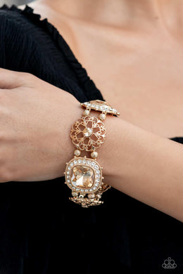 Gilded Gallery Gold Rhinestone Stretchy Bracelet Paparazzi Accessories