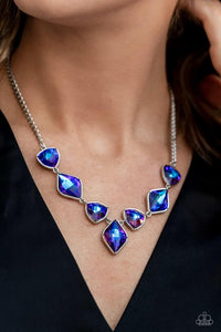 oil spill,purple,rhinestones,short necklace,Glittering Geometrics Purple Oil Spill Rhinestone Necklace
