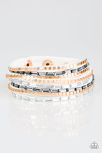 Load image into Gallery viewer, This Time With Attitude White Leather Rhinestone Wrap Bracelet Paparazzi Accessories