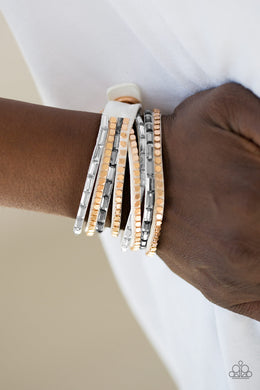 This Time With Attitude White Leather Rhinestone Wrap Bracelet Paparazzi Accessories