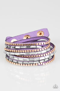 leather,purple,rhinestones,snap,wrap,This Time with Attitude Purple Bracelet
