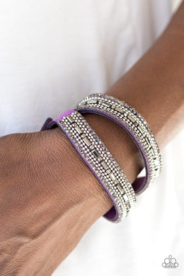 Shimmer and Sass - Purple Leather Rhinestone Wrap Bracelet Paparazzi Accessories