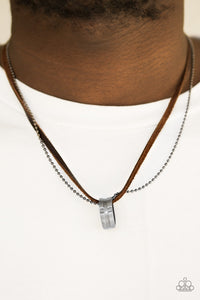 brown,gunmetal,leather,Ring Bearer Brown Leather Urban Necklace