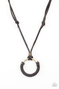 brass,brown,leather,Get over Grit! Brown Leather Urban Necklace