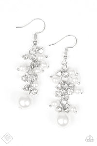 fishhook,Pearls,rhinestones,white,Classy Crescendo White Pearl Earrings