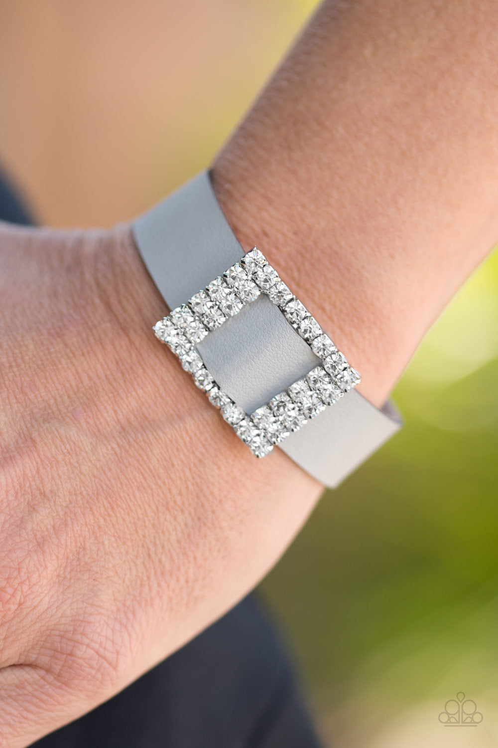 Diamond Diva Silver Leather Wrap Bracelet Paparazzi Accessories