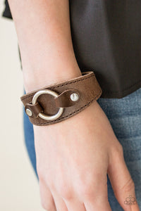 brown,leather,silver,Western Wrangler Brown Bracelet