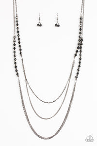 black,gunmetal,long necklace,Shimmer Showdown Black Necklace