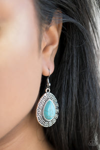 blue,crackle stone,fishhook,silver,Tribal Tango Blue Earring