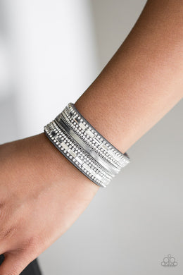 Teasingly Tomboy Silver Leather Wrap Bracelet paparazzi accessories
