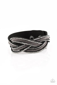 black,gunmetal,leather,rhinestones,snap,wrap,Girls Do It Better - Black Bracelet