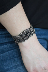 black,gunmetal,leather,rhinestones,snap,wrap,Girls Do It Better - Black Bracelet
