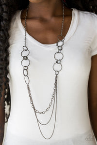gunmetal,long necklace,Ring Down the House Black Gunmetal Necklace