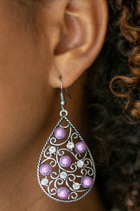 fishhook,Pearls,purple,rhinestones,Glowing Vinyards Purple Pearl Earring