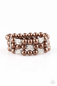 brown,Pearls,rhinestones,stretchy,Undeniably Dapper Brown Pearl Bracelet