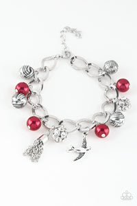 lobster claw clasp,pearls,red,Lady Love Dove - Red Pearl Bracelet