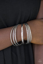 Load image into Gallery viewer, Rattle and Roll Silver Bangle Bracelet Paparazzi Accessories