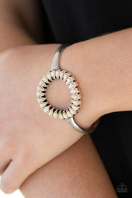 Divinely Desert - White Stone Cuff Bracelet Paparazzi Accessories