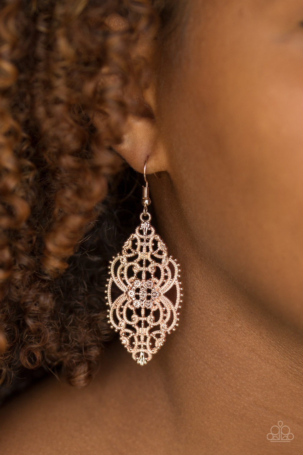 Ornately Ornate Rose Gold Earring Paparazzi Accessories