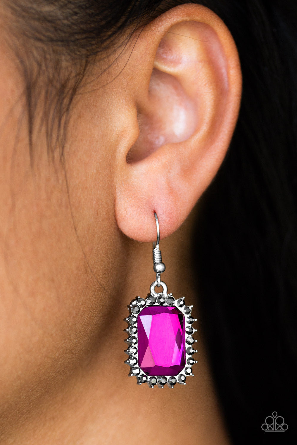 Downtown Dapper Pink Rhinestone Earring Paparazzi Accessories