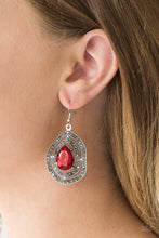 Load image into Gallery viewer, Royal Squad Red Rhinestone Earring Paparazzi Accessories