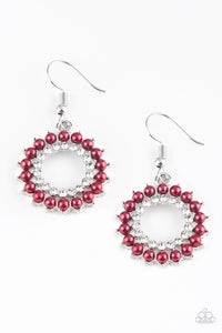 fishhook,Pearls,red,rhinestones,Wreathed in Radiance Red Earring