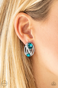blue,clip-on,rhinestones,silver,Wheres The FIREWORK? Blue Clip-On Earring