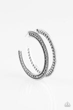 Load image into Gallery viewer, Haute Mama Silver Rhinestone Hoop Earrings Paparazzi Accessories