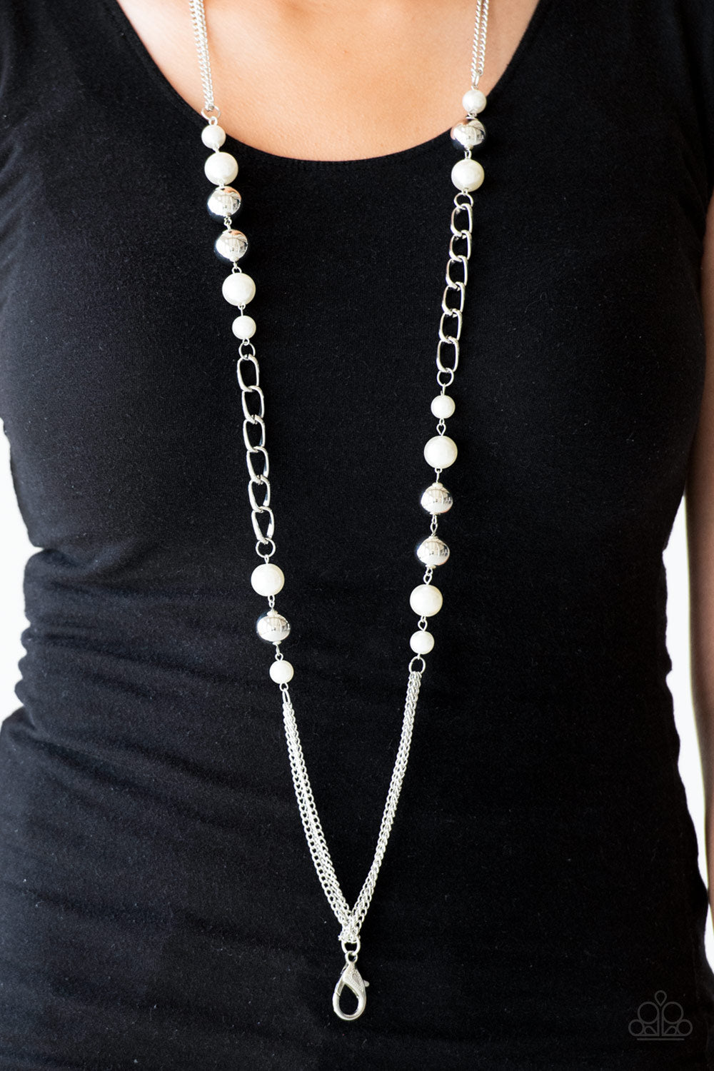 Uptown Talker White Pearl Lanyard Paparazzi Accessories