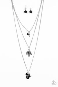 Black,Feather,Long Necklace,Silver,Soar With The Eagles Black Necklace