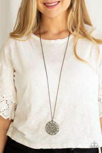 gunmetal,long necklace,Mandala Melody Black Necklace
