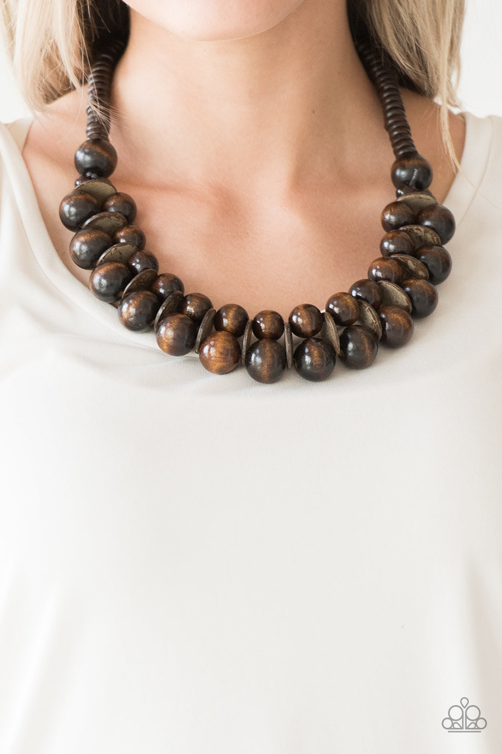 Caribbean Cover Girl Brown Wooden Necklace Paparazzi Accessories