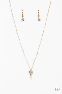 gold,key,rhinestones,short necklace,Key Figure Gold Necklace