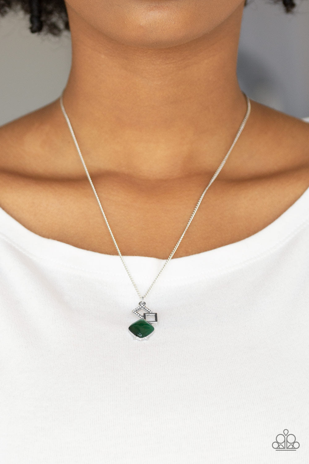 Stylishly Square Green Moonstone Necklace Paparazzi Accessories