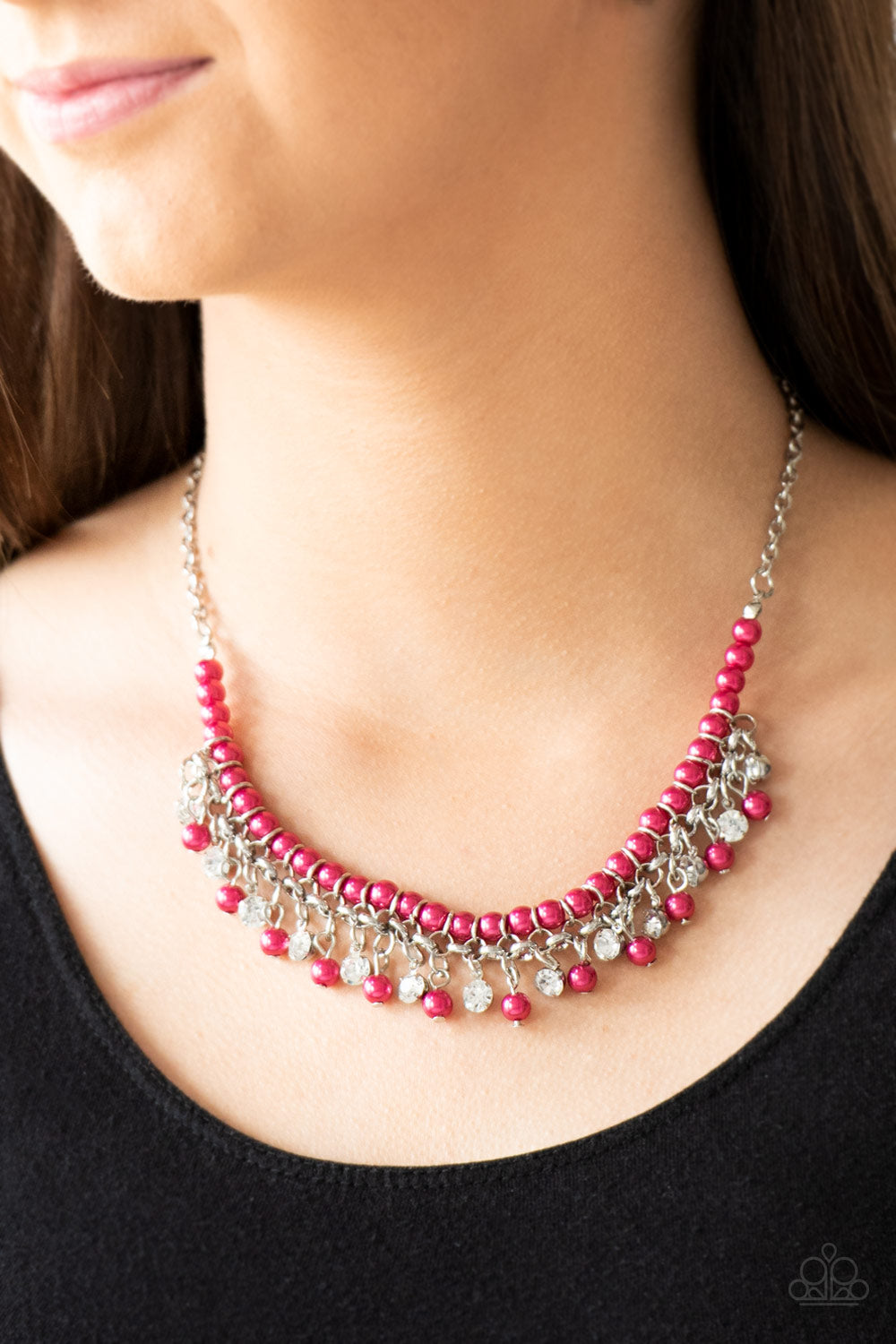 Future Fashionista Pink Pearl Rhinestone Necklace Paparazzi Accessories