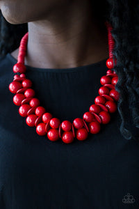 red,wooden,Caribbean Cover Girl Red Wooden Necklace