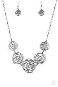 autopostr_pinterest_49916,floral,gunmetal,short necklace,Rosy Rosette Black Gunmetal Floral Necklace