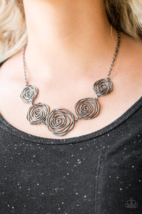 autopostr_pinterest_49916,floral,gunmetal,short necklace,Rosy Rosette Black Gunmetal Floral Necklace