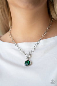green,rhinestones,short necklace,silver,toggle,She Sparkles On Green Necklace