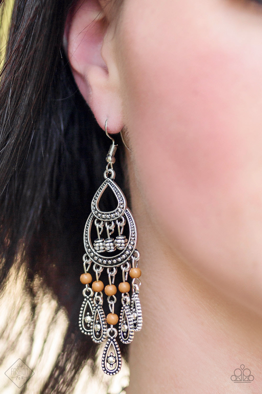 Eastern Excursion Brown Earrings Paparazzi Accessories