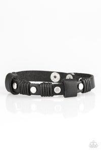 black,leather,snaps,urban,Road Burner - Black Leather Urban Bracelet