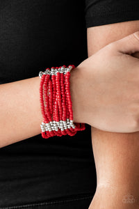 red,seed bead,stretchy,Outback Odyssey Red Seed Bead Bracelet